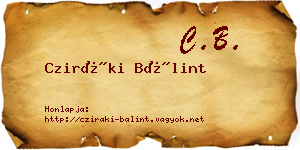 Cziráki Bálint névjegykártya